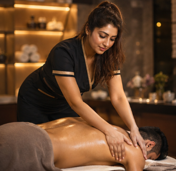 Sandalwood room — warm, resinous calm
